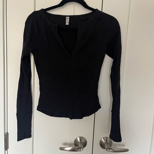 Free People Black Long Sleeve Top